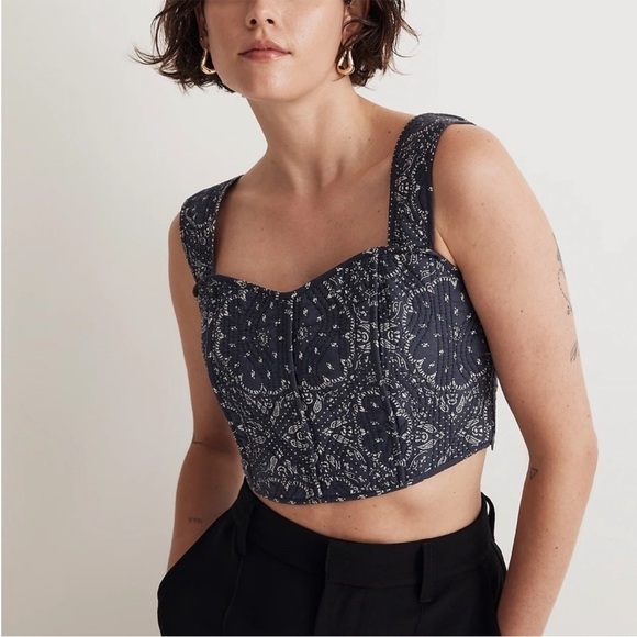 Madewell Quilted Sweetheart Crop Top In Night Blue Blue NWT Size 8 Style NM389 - Picture 9 of 9